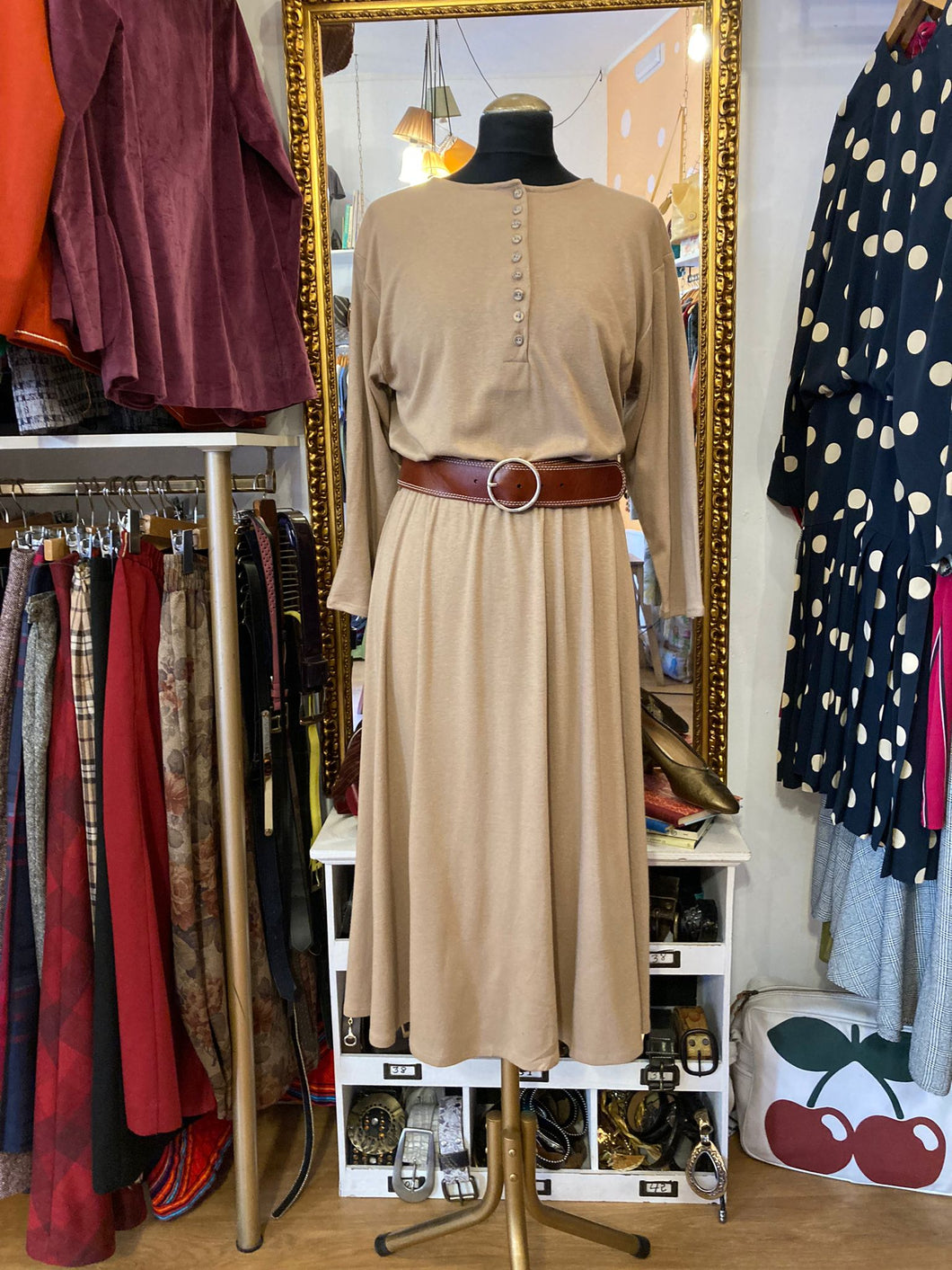 Vestido Vintage Original 70’s en punto de algodón abotonado hasta la cintura